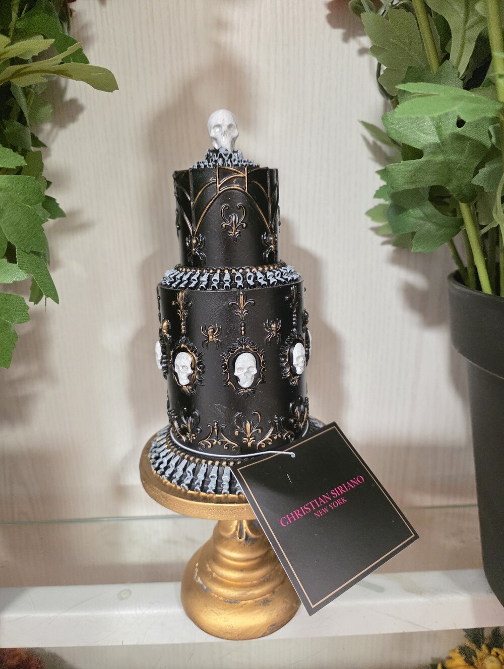 Christian Siriano Gothic Skull Cake Stand Halloween Decor 13in tall Brand new